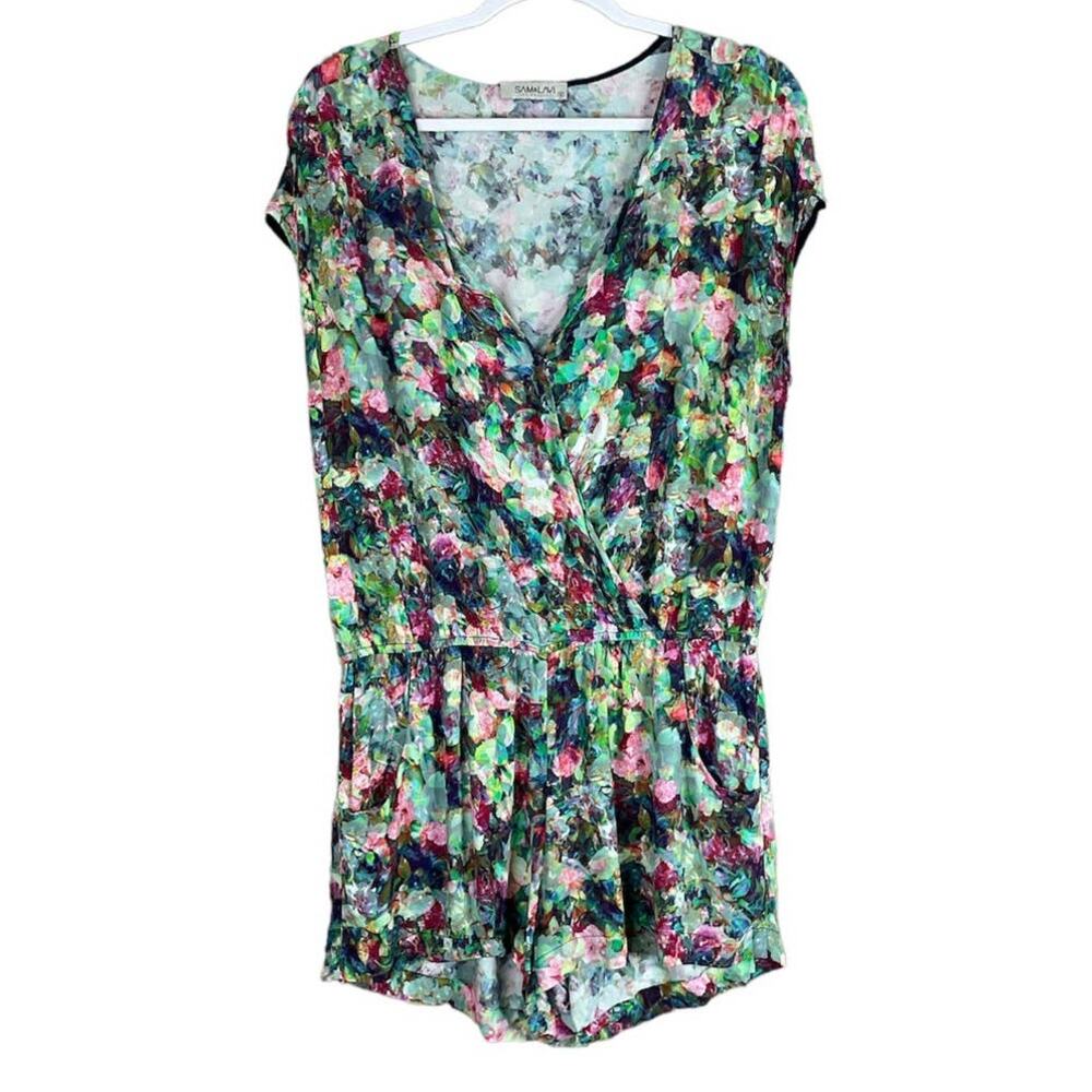 Sam & Lavi Floral Watercolor Surplice Short Sleeve Romper Size Small